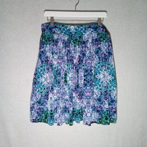 Liz Claiborne Women's Blue Blue Purple Floral Pleated Lined Skirt Size 8